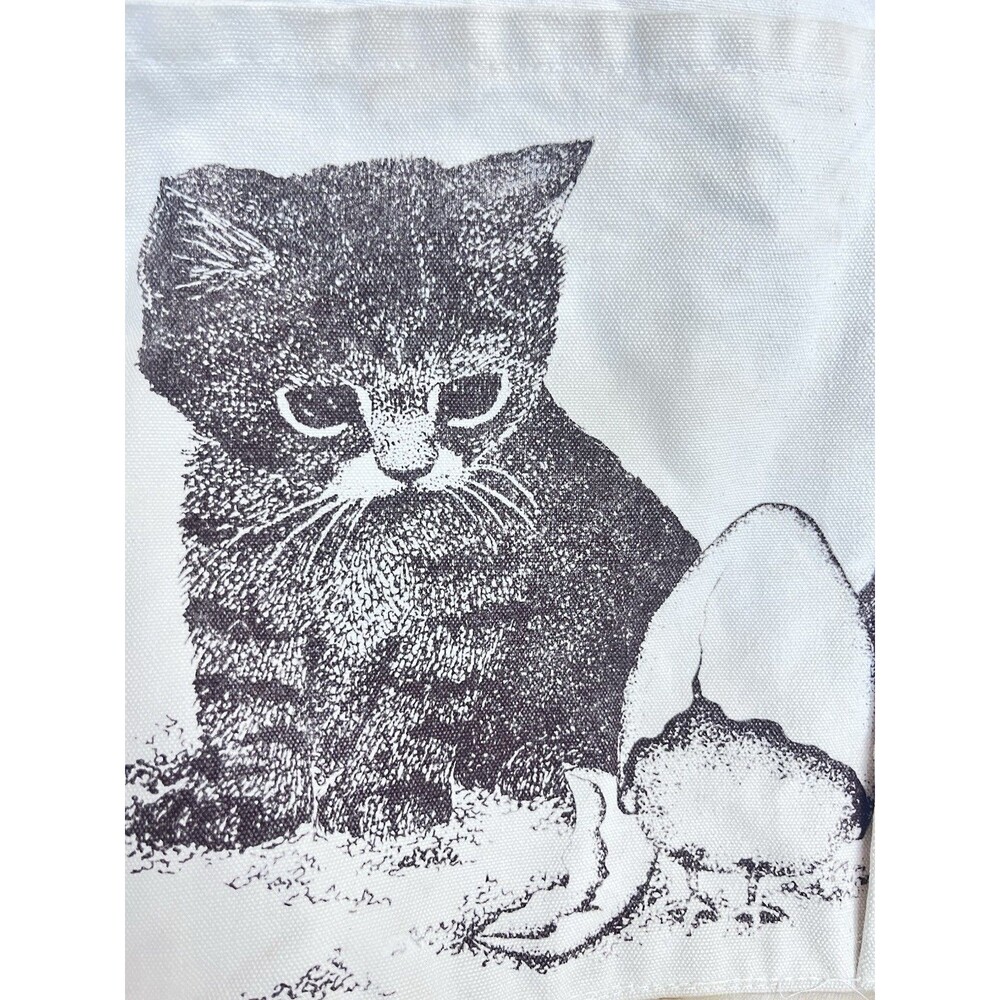 Vintage Charming 1970’s Pocket Canvas Tote Bag Kitten And Cracked Egg Image
